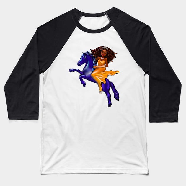 Black woman anime princess on horse ! black girl with Afro hair in braids Black Queen with dark brown skin Baseball T-Shirt by Artonmytee